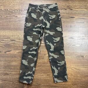 American Eagle Mom Jeans Womens 4 Green Camo High Rise Corduroy Stretch